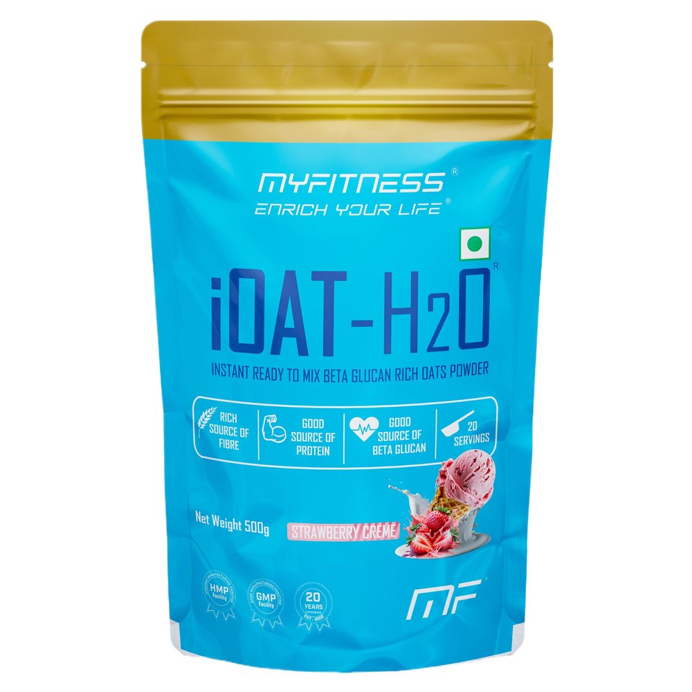Oats Powder | iOat H2O | Instant Ready To Mix Beta Glucan Rich Flavoured Oats Powder | Breakfast Cereals (500g (Pack Of 1), Strawberry Crme)