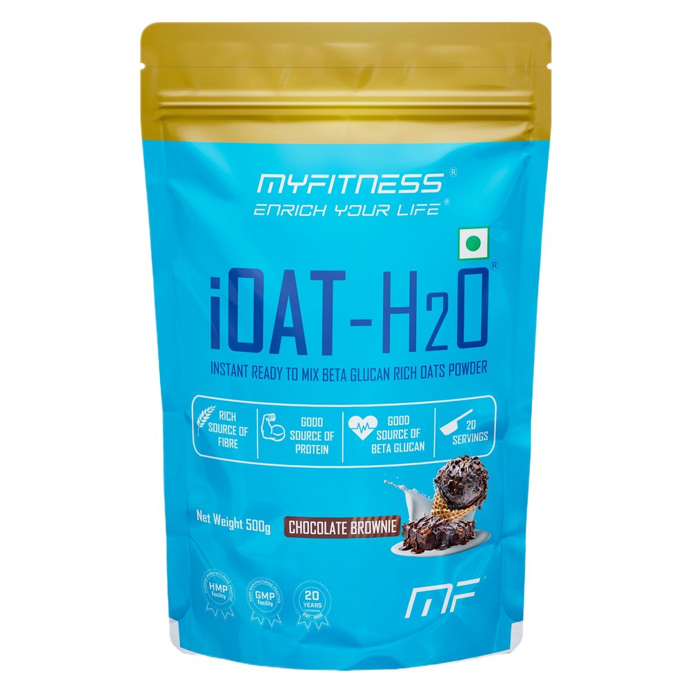 Oats Powder | iOat H2O | Instant Ready To Mix Beta Glucan Rich Flavoured Oats Powder | Breakfast Cereals (500g (Pack Of 1), Chocolate Brownie)