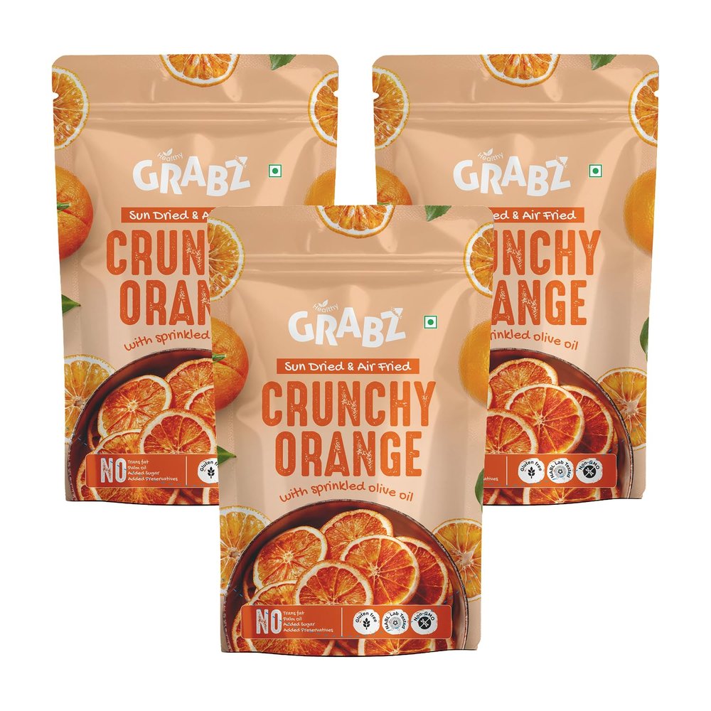 HealthyGrabz Orange Fruit Chips | Solar-Dehydrated & Air-Cooked | Vitamin-Rich | No Added Sugar | Vegan, Gluten-Free | 20g x 3 Pack | Made by Dr. Dimple
