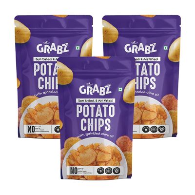 GRABZ Healthy Potato Chips | Ancient Solar Dehydration, Air-Cooked, Low Cholesterol | Natural Immunity Booster, Olive Oil | 20g Each (Pack of 3)