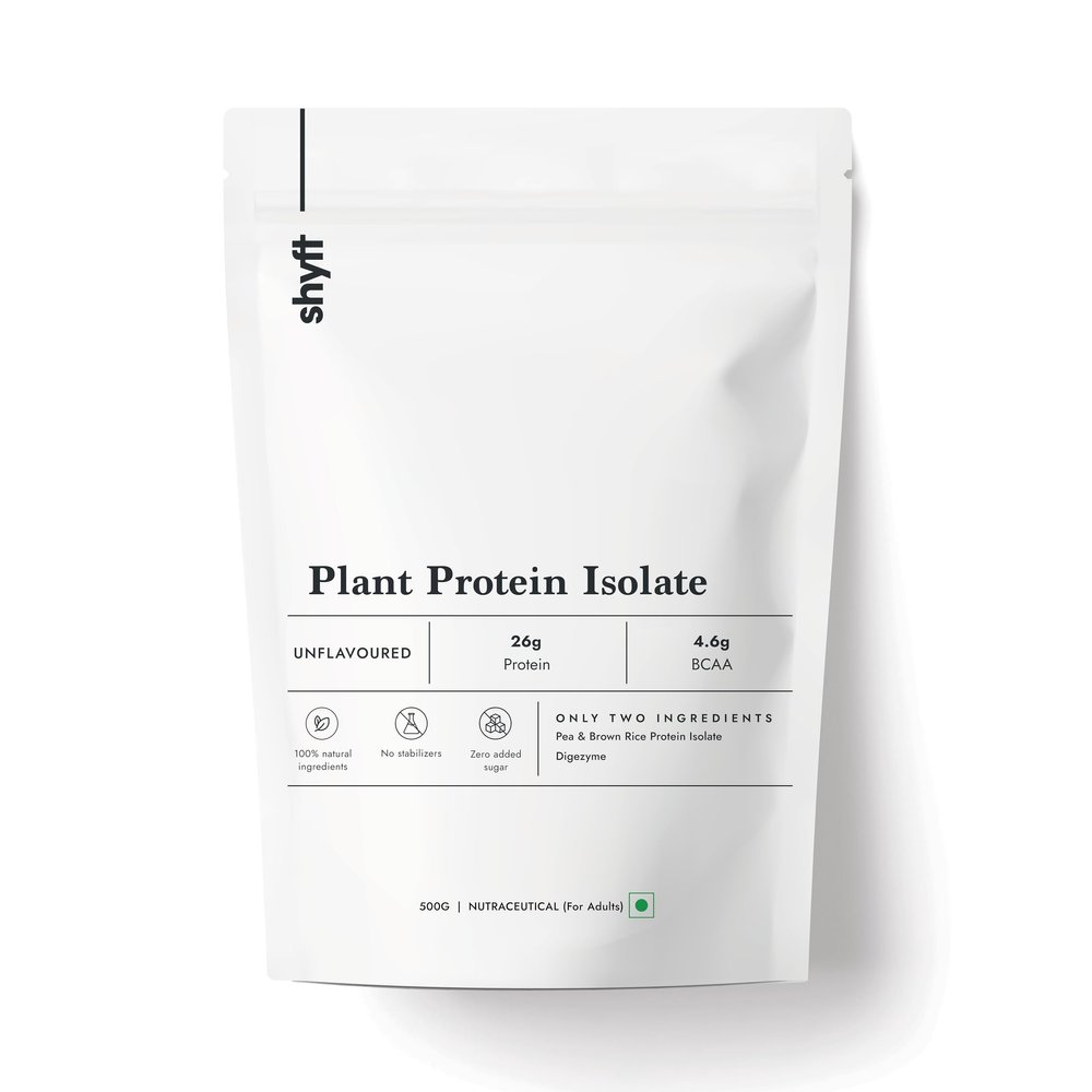 Shyft Plant Protein Isolate | Unflavoured - 500g | Pea & Rice Protein | 26g Protein, 4.6g BCAA | Easy to Digest | Complete Amino Acid Profile | Just 2 Natural Ingredients | No Chemicals