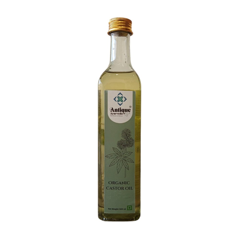 ANTIQUE AYURVEDA Organic Castor Oil, Cold-Pressed and 100% for Hair, Skin, and Therapeutic Uses (500Ml)