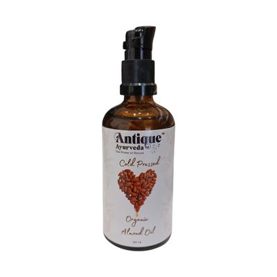 ANTIQUE AYURVEDA Cold-Pressed Organic Almond Oil, Rich in Vitamin E, Perfect for Skin, Hair, and Wellness Applications (100Ml)