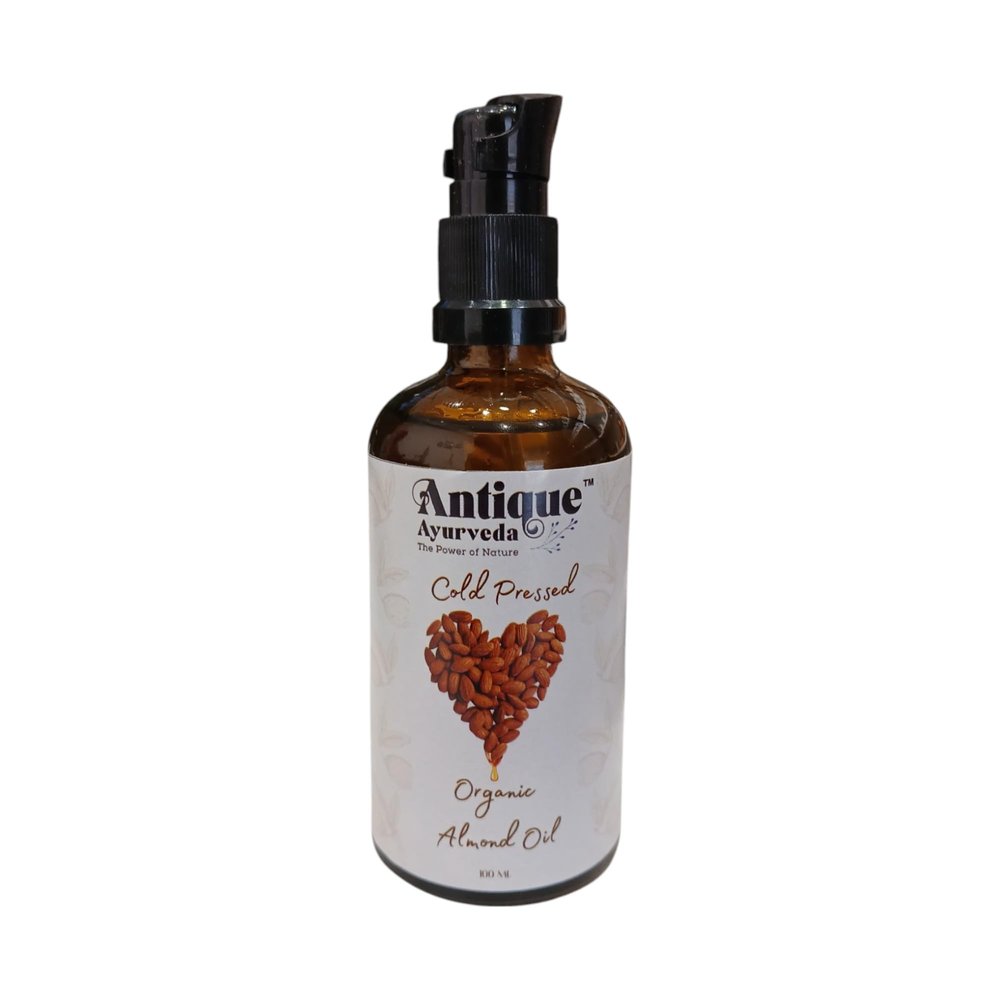 ANTIQUE AYURVEDA Cold-Pressed Organic Almond Oil, Rich in Vitamin E, Perfect for Skin, Hair, and Wellness Applications (100Ml)