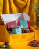 Marigold Gift Box with 4 Piece Mithai Box | Genda Phool | Hamper | Gifting view 1