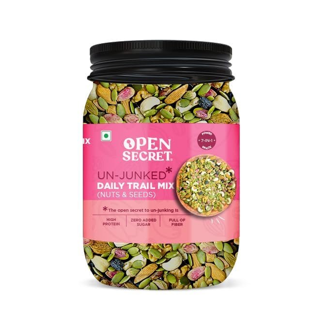 Open Secret Premium Trail Mix | 1Kg | 7 Superfood in 1 Mix | Dry Fruits Mixed pack, Mixed Dry Fruits Contains Pumpkin seeds, Walnut, Cashew, Almond, Pista, Black Raisins & Green Raisins (Pack of 1)