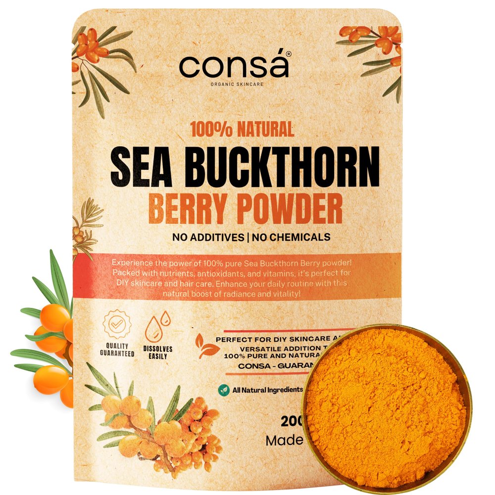 CONSA Organic Sea Buckthorn Berry Powder (200 Gram) - 100% Pure Sea Buckthorn Powder - Source of Various Vitamins & Minerals