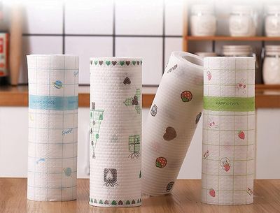 Dezva Non Woven Reusable and Washable Kitchen Printed Tissue Roll Non-stick Oil Absorbing Paper Roll Kitchen Special Paper Towel Wipe Paper Dish Cloth Cleaning Cloth 50 sheets (3 Roll)