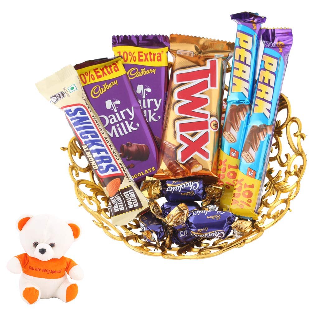SFU E Com Almond And Waffery Chocolate Hamper | Valentine Love Teddy Bear With Chocolate Combo | Valentine Chocolate Hamper | 060