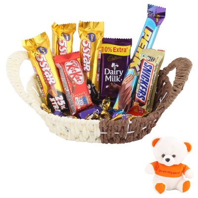 SFU E Com Beautiful Chocolate Gift hamper | Valentine Love Teddy Bear With Chocolate Combo | Valentine Chocolate Hamper | 362