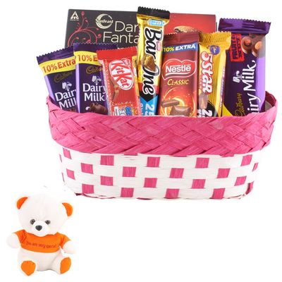 SFU E Com Choco Filles Dark Fantasy With Fruit & Nut Gift Hamper | Valentine Love Teddy Bear With Chocolate Combo | Valentine Chocolate Hamper | 467