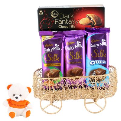SFU E Com Antique Chocolate Gift Basket | Valentine Love Teddy Bear With Chocolate Combo | Valentine Chocolate Hamper | 603