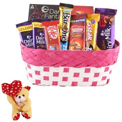 SFU E Com Choco Filles Dark Fantasy With Fruit & Nut Gift Hamper | Valentine Heart Teddy Bear With Chocolate Combo | Valentine Chocolate Hamper | 467