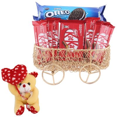 SFU E Com Best Wishes Chocolate Gift Hamper | Valentine Heart Teddy Bear With Chocolate Combo | Valentine Chocolate Hamper | 963