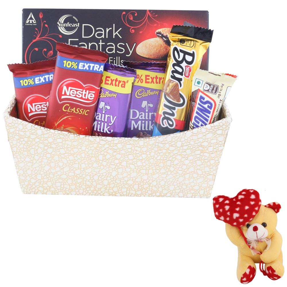 SFU E Com Choco Combo Gift Hamper | Valentine Heart Teddy Bear With Chocolate Combo | Valentine Chocolate Hamper | 257