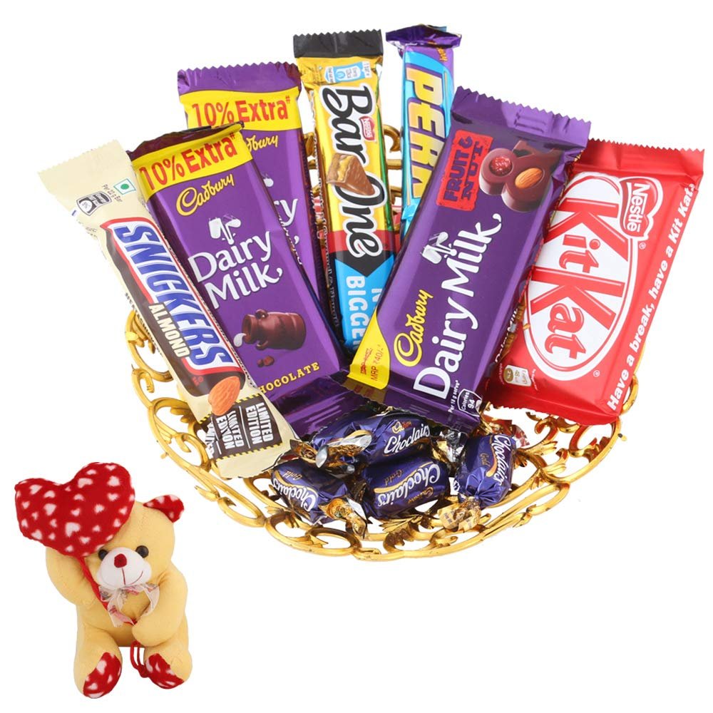 SFU E Com Chocolate Celebration Gift Hamper To Gift Your Loved Ones For All Occasion | Valentine Heart Teddy Bear With Chocolate Combo | Valentine Chocolate Hamper | 054