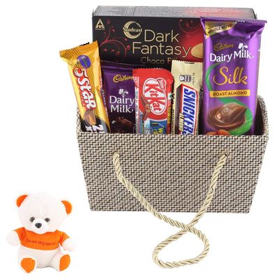 SFU E Com Almond Chocolate Gift Hamper | Valentine Love Teddy Bear With Chocolate Combo | Valentine Chocolate Hamper | 811
