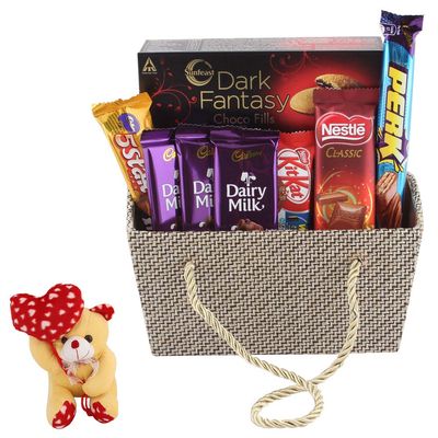 SFU E Com Choco Fills Gift Hamper | Valentine Heart Teddy Bear With Chocolate Combo | Valentine Chocolate Hamper | 843