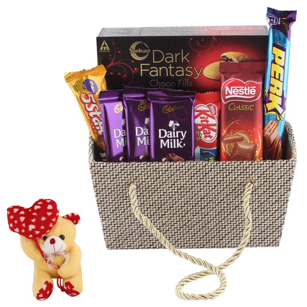 SFU E Com Choco Fills Gift Hamper | Valentine Heart Teddy Bear With Chocolate Combo | Valentine Chocolate Hamper | 843