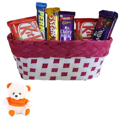 SFU E Com Chocolate Celebration Hamper With Designer Basket | Valentine Love Teddy Bear With Chocolate Combo | Valentine Chocolate Hamper | 020