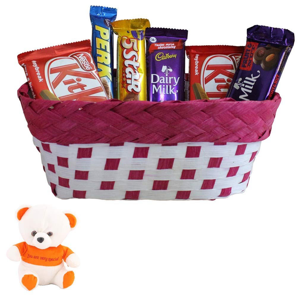 SFU E Com Chocolate Celebration Hamper With Designer Basket | Valentine Love Teddy Bear With Chocolate Combo | Valentine Chocolate Hamper | 020