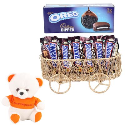 SFU E Com Choco Dipped Biscuit & Peanut Chocolate Hamper Combo | Valentine Love Teddy Bear With Chocolate Combo | Valentine Chocolate Hamper | 921