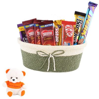SFU E Com Choco Basket Combo | Valentine Love Teddy Bear With Chocolate Combo | Valentine Chocolate Hamper | 326