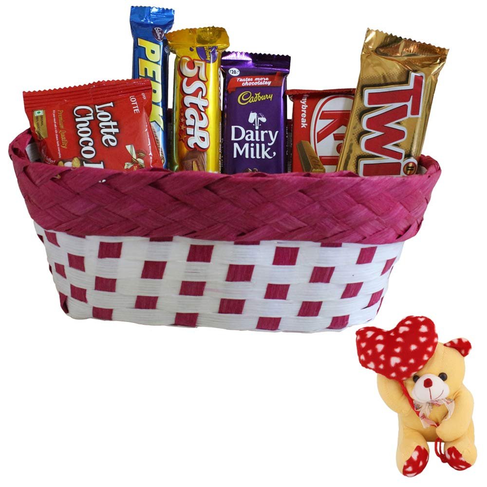 SFU E Com Attractive Chocolate Basket Hamper | Valentine Heart Teddy Bear With Chocolate Combo | Valentine Chocolate Hamper | 156