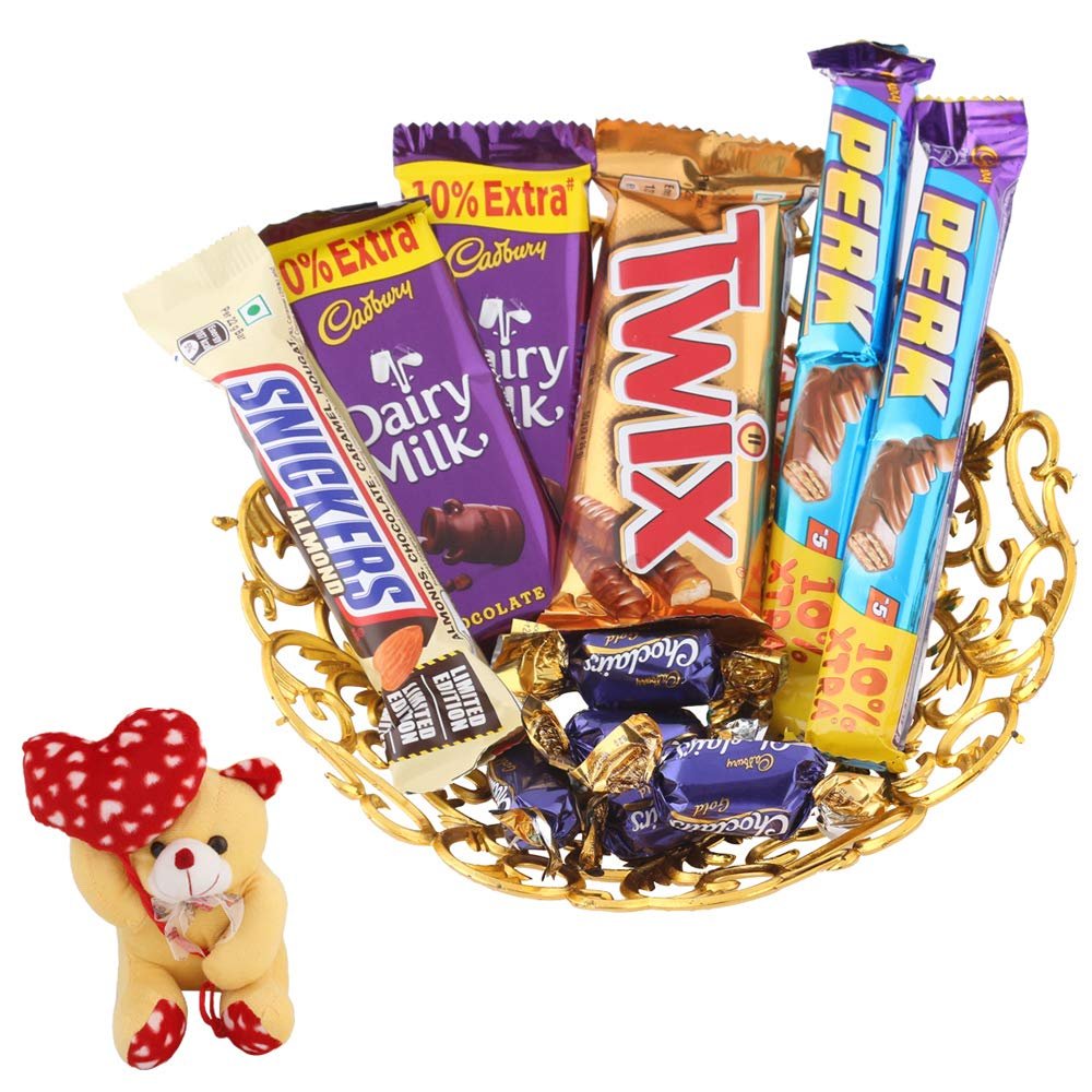 SFU E Com Almond And Waffery Chocolate Hamper | Valentine Heart Teddy Bear With Chocolate Combo | Valentine Chocolate Hamper | 060