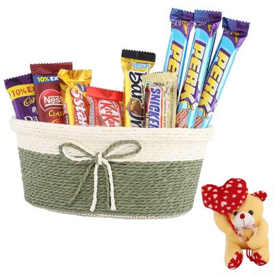 SFU E Com Beautiful Basket With Choco Gift Combo | Valentine Heart Teddy Bear With Chocolate Combo | Valentine Chocolate Hamper | 335