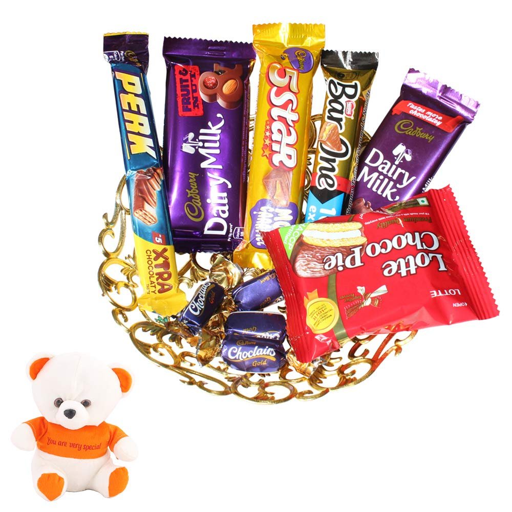 SFU E Com Amazing Chocolate Gift Hamper | Valentine Love Teddy Bear With Chocolate Combo | Valentine Chocolate Hamper | 066