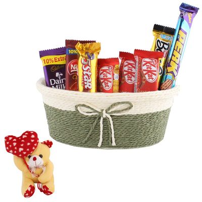 SFU E Com Beautiful Festival Chocolate Gift Hamper | Valentine Heart Teddy Bear With Chocolate Combo | Valentine Chocolate Hamper | 328