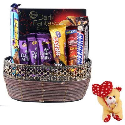 SFU E Com Chocolate Basket Combo | Valentine Heart Teddy Bear With Chocolate Combo | Valentine Chocolate Hamper | 752