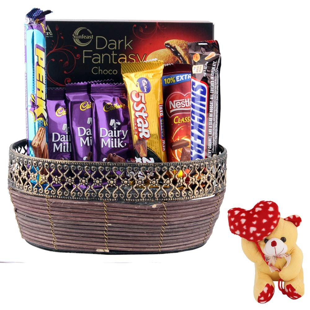 SFU E Com Chocolate Basket Combo | Valentine Heart Teddy Bear With Chocolate Combo | Valentine Chocolate Hamper | 752
