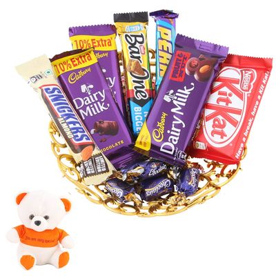 SFU E Com Chocolate Celebration Gift Hamper To Gift Your Loved Ones For All Occasion | Valentine Love Teddy Bear With Chocolate Combo | Valentine Chocolate Hamper | 054