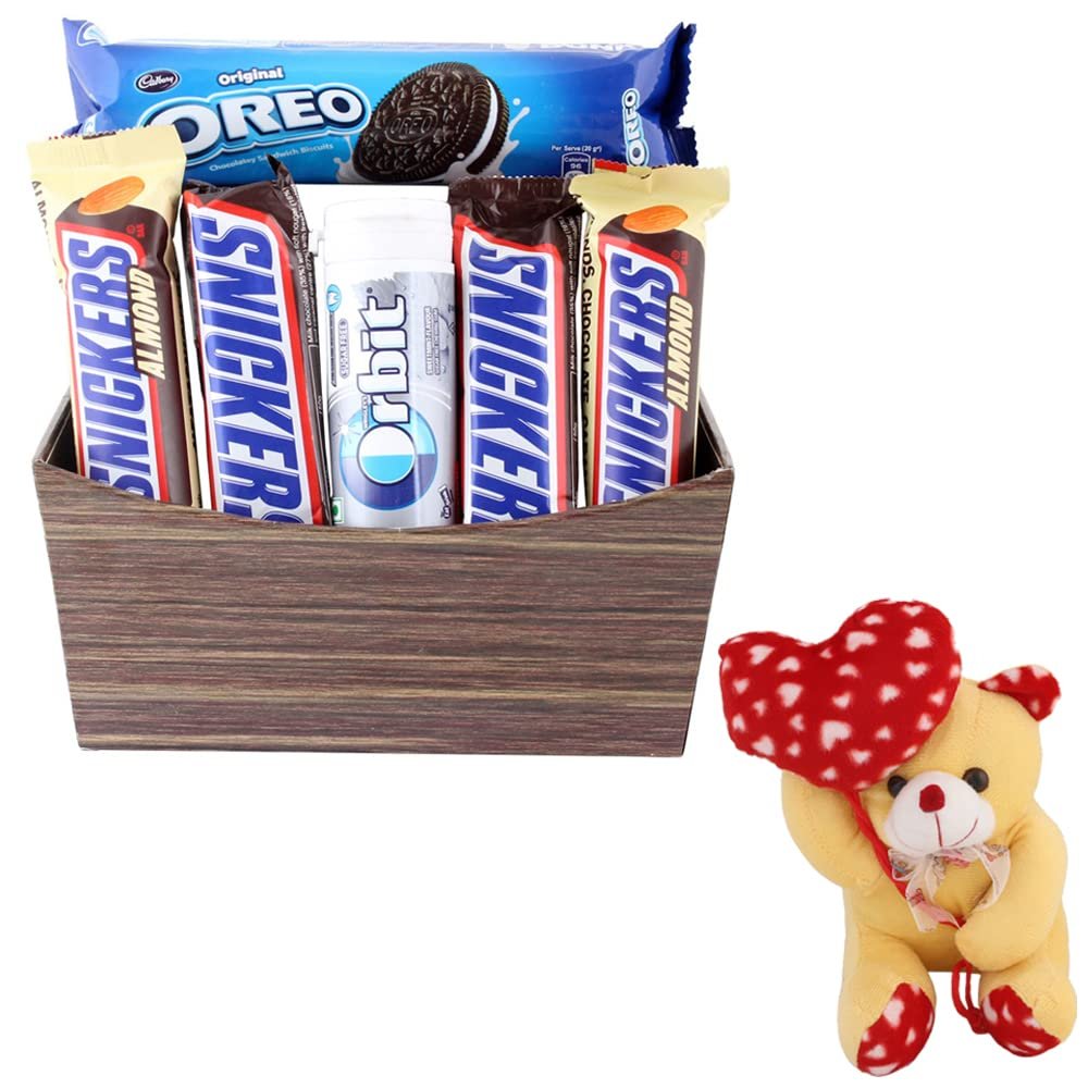 SFU E Com Almond Chocolate Gift Hamper | Valentine Heart Teddy Bear With Chocolate Combo | Valentine Chocolate Hamper | 992
