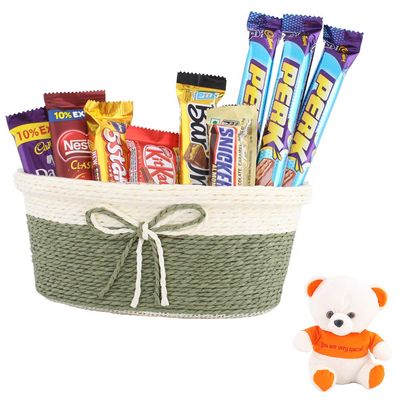 SFU E Com Beautiful Basket With Choco Gift Combo | Valentine Love Teddy Bear With Chocolate Combo | Valentine Chocolate Hamper | 335