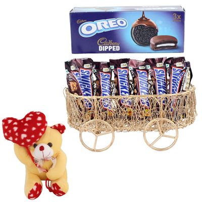 SFU E Com Choco Dipped Biscuit & Peanut Chocolate Hamper Combo | Valentine Heart Teddy Bear With Chocolate Combo | Valentine Chocolate Hamper | 921