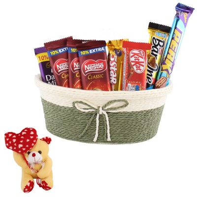 SFU E Com Choco Basket Combo | Valentine Heart Teddy Bear With Chocolate Combo | Valentine Chocolate Hamper | 326