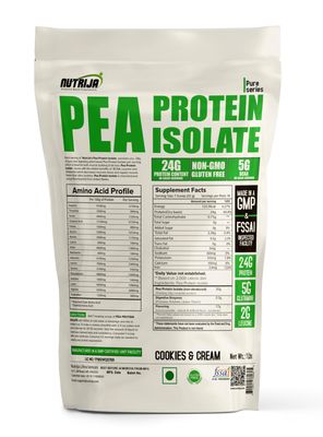 NutriJa Pea Protein Isolate 85% with added Digestive Enzymes 100% Vegan & Plant-Based, BCAAs, Amino Acid, Non-GMO 14 Servings (1 Lbs (Cookies & Cream))