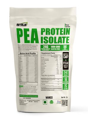 NutriJa Pea Protein Isolate 85% with added Digestive Enzymes 100% Vegan & Plant-Based, BCAAs, Amino Acid, Non-GMO 14 Servings (1 Lbs (Mango))