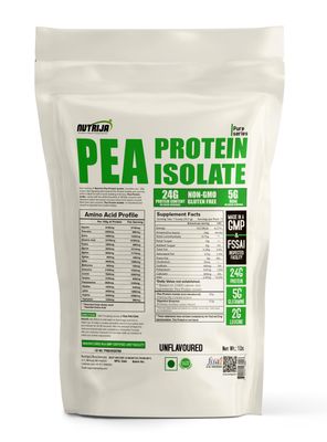 NutriJa Pea Protein Isolate 85% with added Digestive Enzymes 100% Vegan & Plant-Based, BCAAs, Amino Acid, Non-GMO 15 Servings (1 Lbs (Unflavoured))