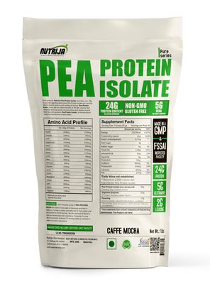 NutriJa Pea Protein Isolate 85% with added Digestive Enzymes 100% Vegan & Plant-Based, BCAAs, Amino Acid, Non-GMO 14 Servings (1 Lbs (Caffe Mocha))