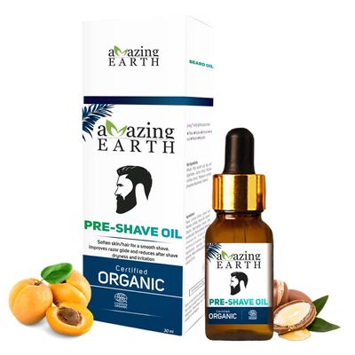 Amazing Earth Organic Pre-Shave Oil, Moisturising Beard Oil for Smooth Shaving, (Pack of 6) 30 ml