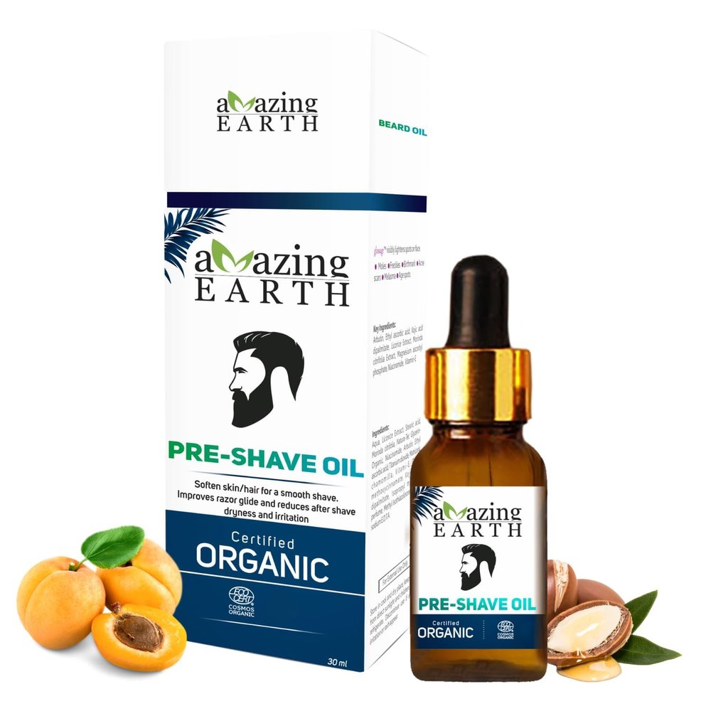 Amazing Earth Organic Pre-Shave Oil, Moisturising Beard Oil for Smooth Shaving, (Pack of 6) 30 ml