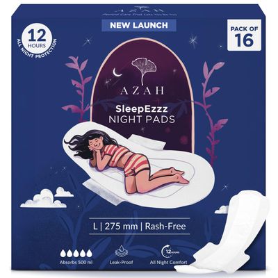 AZAH Large Sanitary Napkins for Women [Pack of 16] | 275MM Large Night Pads | Cottony Soft Sanitary Napkins for Women | Leak Proof for Overnight Protection | Extra Long & Wide Back