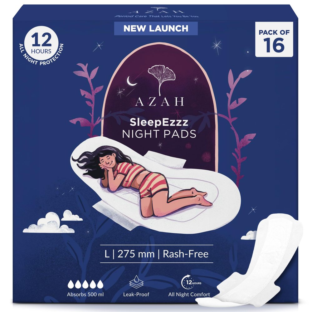 AZAH Large Sanitary Napkins for Women [Pack of 16] | 275MM Large Night Pads | Cottony Soft Sanitary Napkins for Women | Leak Proof for Overnight Protection | Extra Long & Wide Back