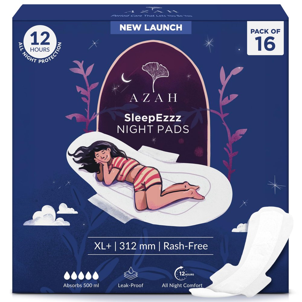 Azah XL+ Sanitary Napkins for Women [Pack of 16] | 312MM Large Night Pads | Cottony Soft Sanitary Napkins for Women | XL+ Pads for Woman | Leak Proof for Overnight Protection | Extra Long & Wide Back