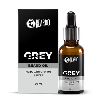 Beardo Grey Beard oil for Men, 30 ml | Helps with greying beards | Also contains Bhringraj + Henna + Curry leaves + Black tea extracts for restoring natural black beard color | Lightweight and Non-Sticky
