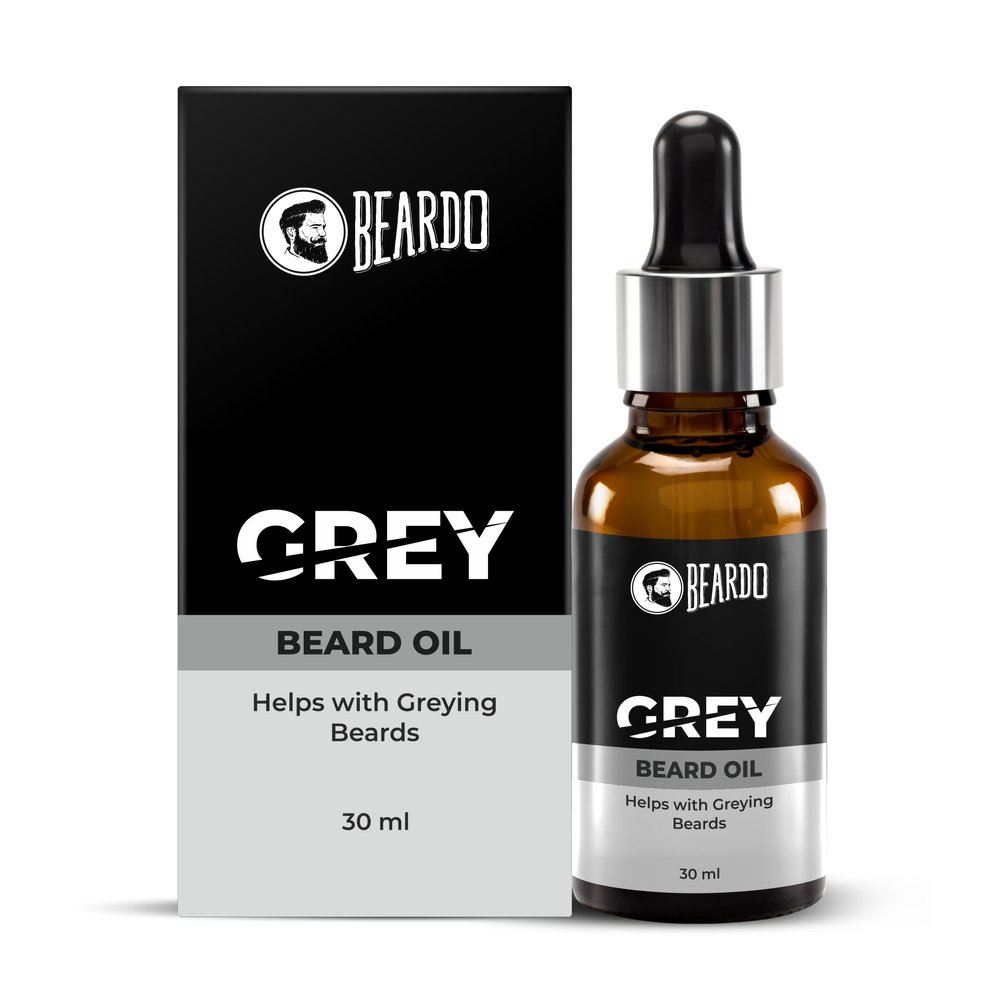 Beardo Grey Beard oil for Men, 30 ml | Helps with greying beards | Also contains Bhringraj + Henna + Curry leaves + Black tea extracts for restoring natural black beard color | Lightweight and Non-Sticky